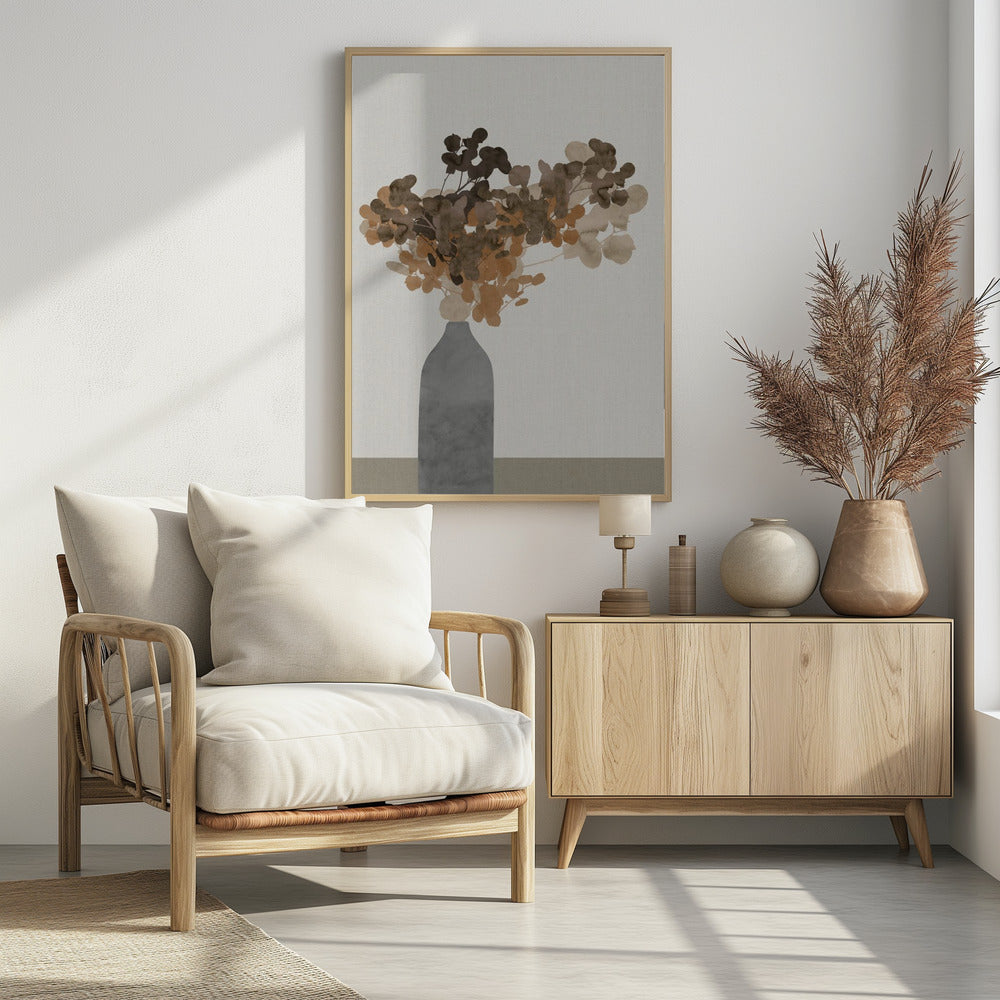 Roestbruine gedroogde bloemen in vaas op tafel 2 | Poster