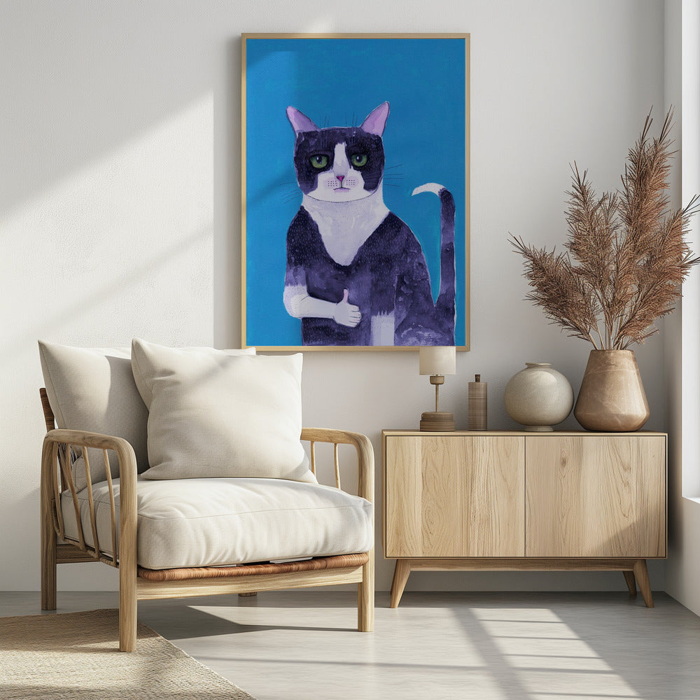 Kat duimen omhoog blauw | Poster