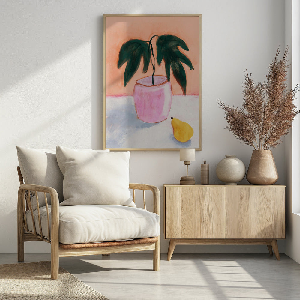 Roze pot, gele peer | Poster