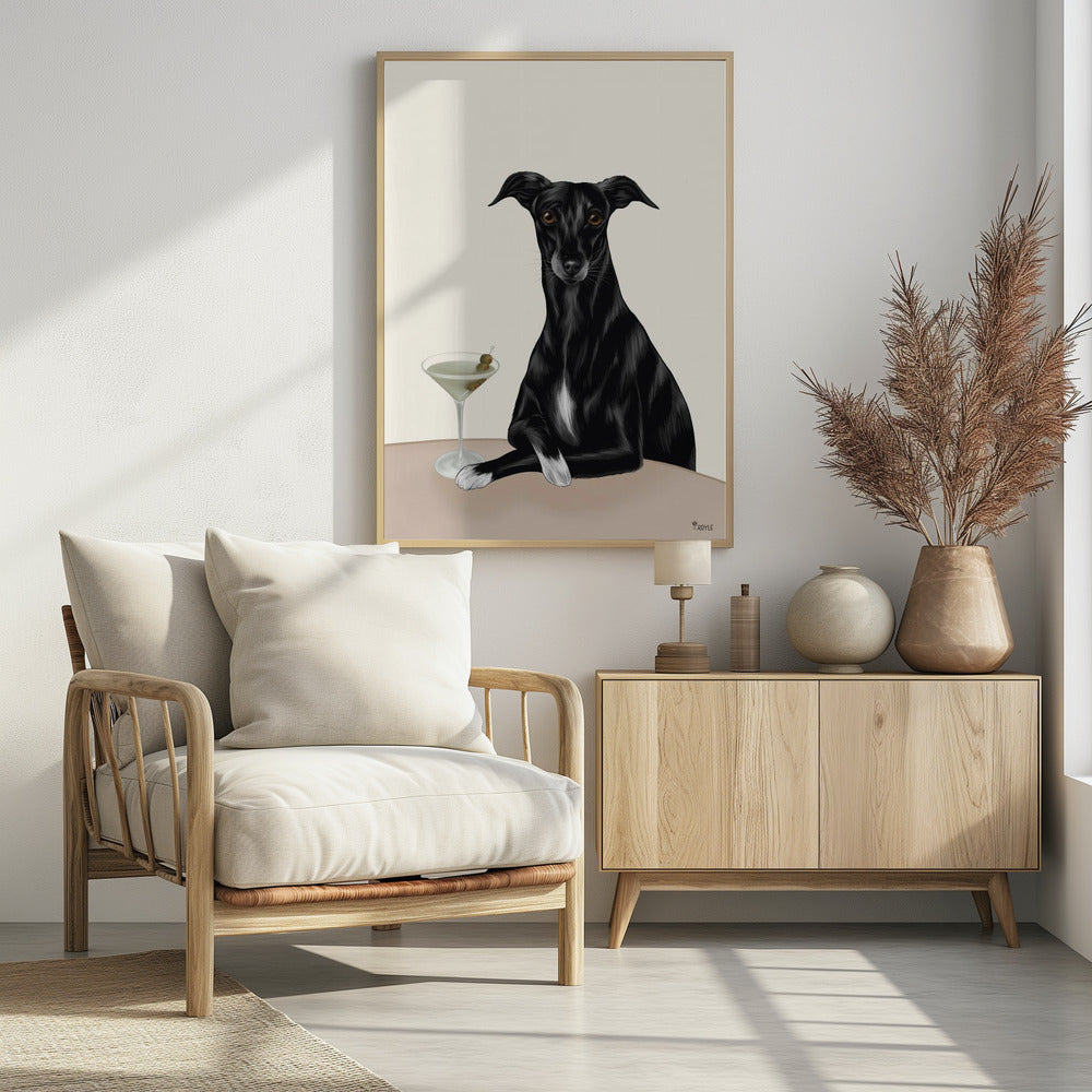 Stijlvolle windhond met martini | Poster