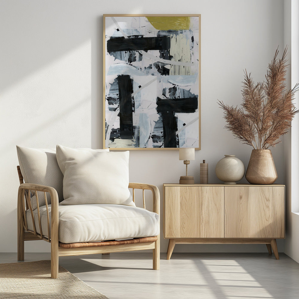 Zwart-wit en goud abstract 1 | Poster