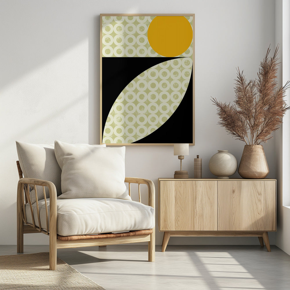 Geometrische vormen met een opvallende gele cirkel | Poster