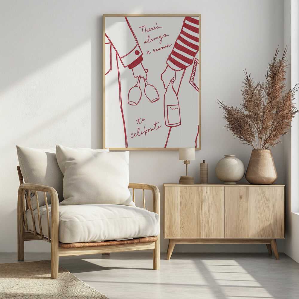 Vrouw met wijnfles en wijnglas (rood) - Wine Vin Rouge Femme | Poster