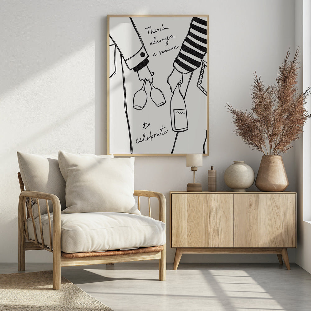 Vrouw met wijnfles en wijnglas (zwart-wit) - Wijn Vin Femme Noir et Blanc | Poster