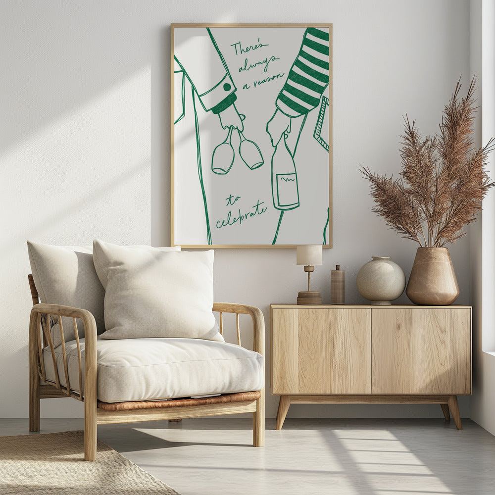 Vrouw met wijnfles en wijnglas (groen) - Wine Vin Femme Vert | Poster