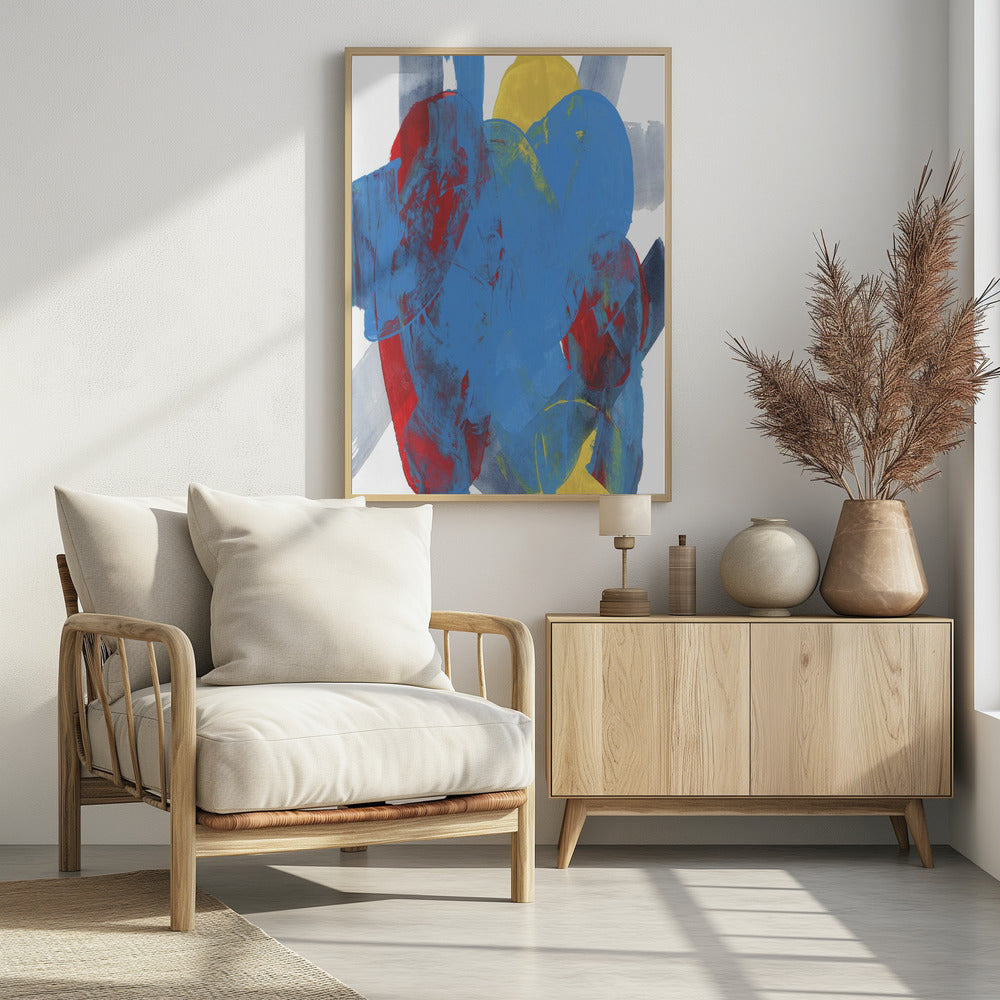 Abstracte blauwe, rode en gele vormen 3 | Poster