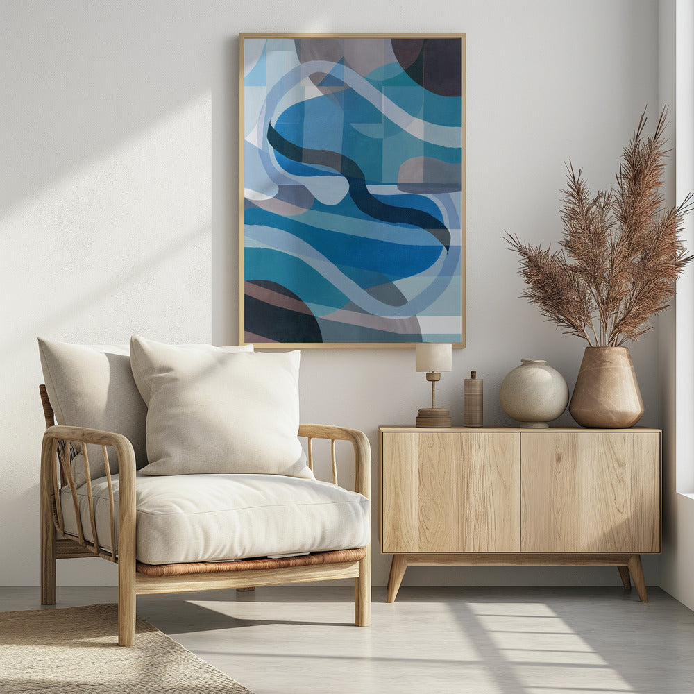 Abstracte blauwe en neutrale wervelende vormen 1 | Poster
