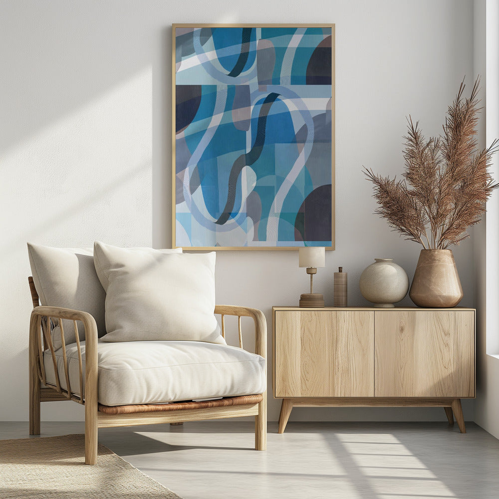 Abstracte blauwe en neutrale wervelende vormen 2 | Poster