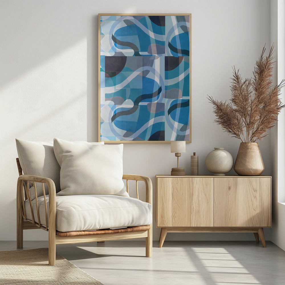 Abstracte blauwe en neutrale wervelende vormen 3 | Poster