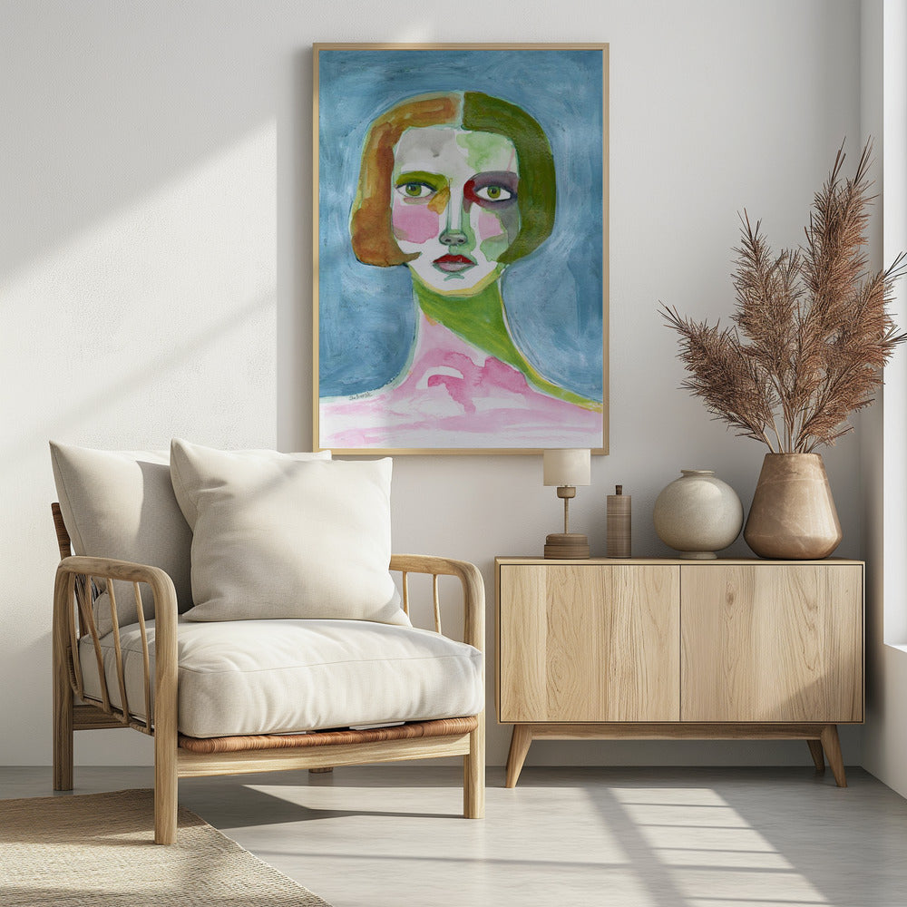 Dame met bobkapsel blauw | Poster