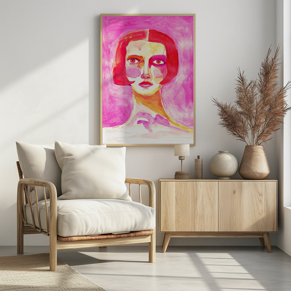 Dame met bobkapsel Felroze | Poster