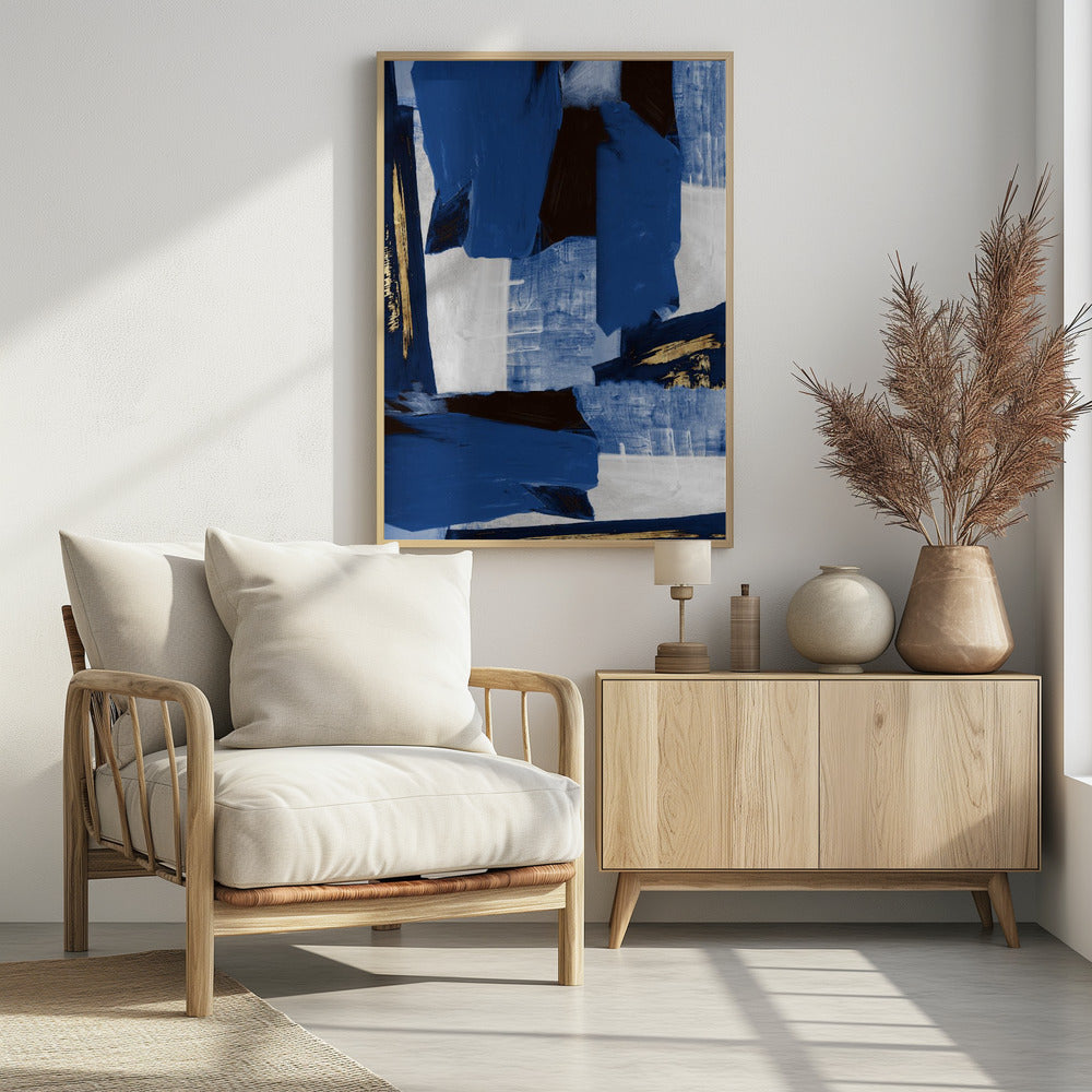 Marineblauwe gouden vormen 1 | Poster