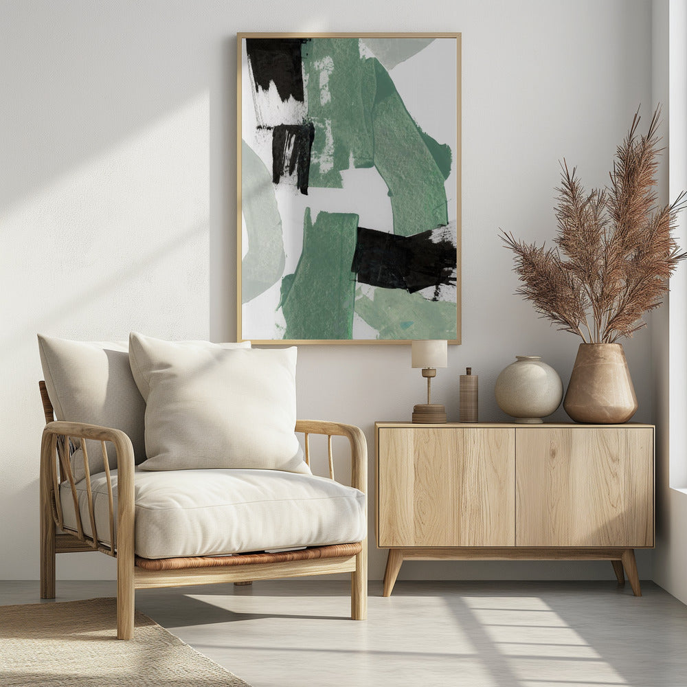 Abstracte groene en zwarte vormen nr. 1 print | poster