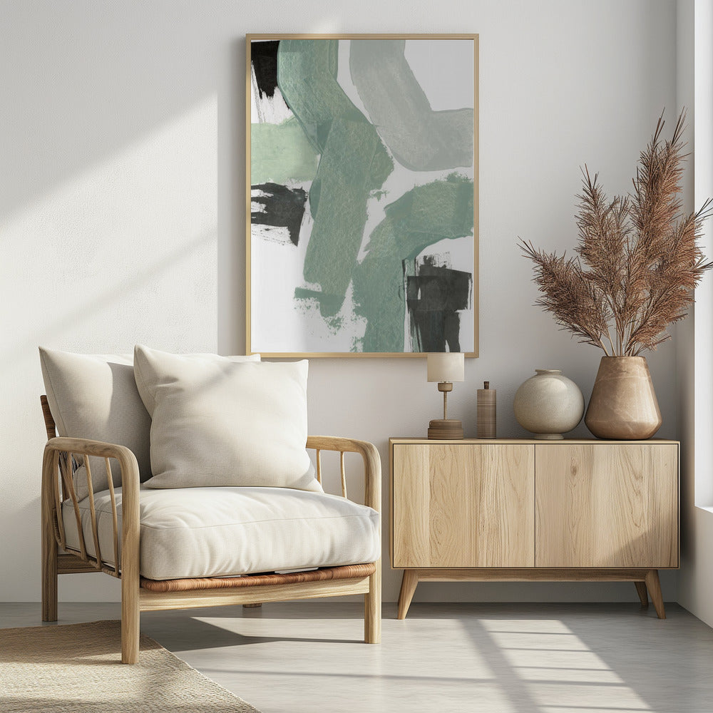 Abstracte groene en zwarte vormen nr. 2 print | poster