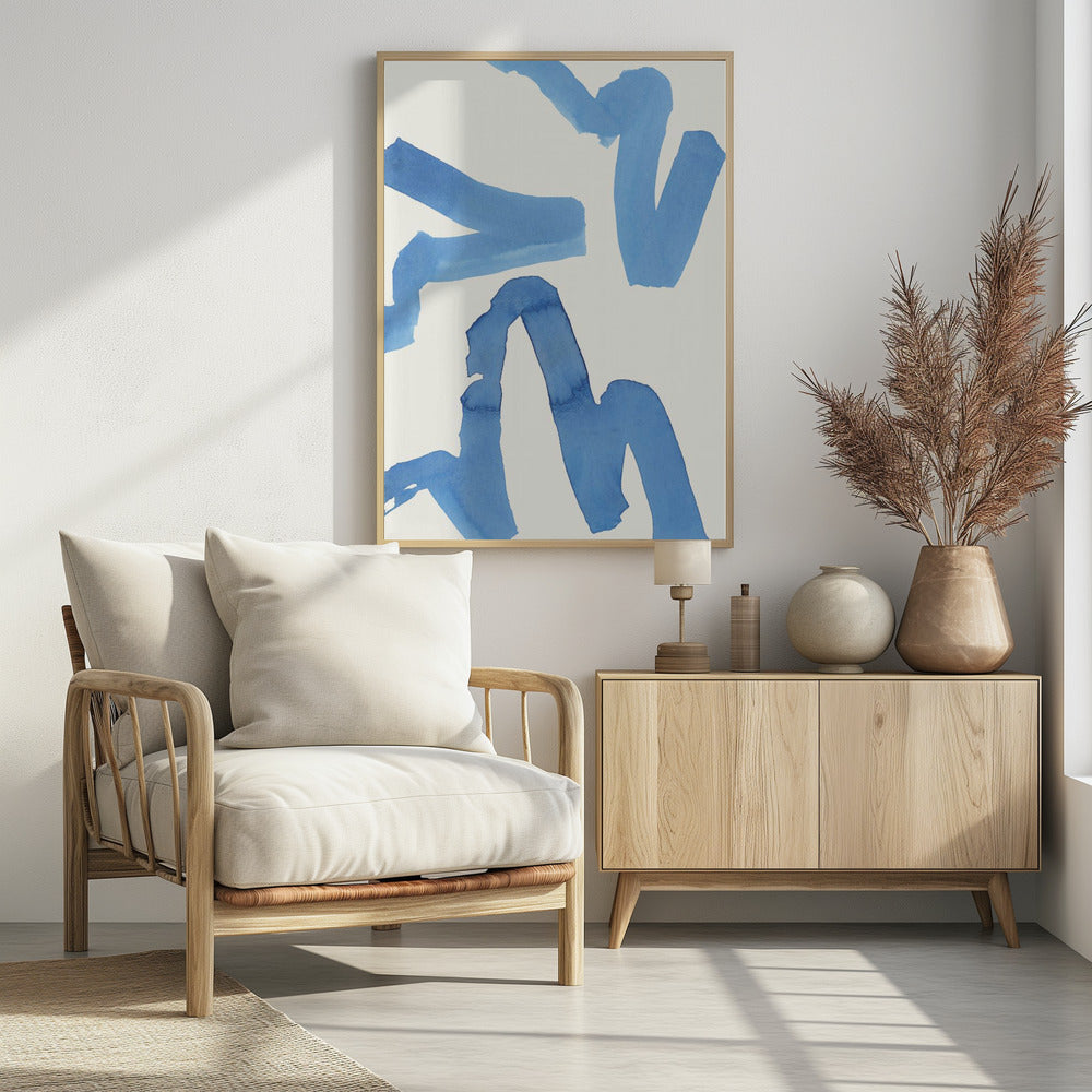 Abstracte blauwe penseelstreken kunstdruk nr. 1 | Poster