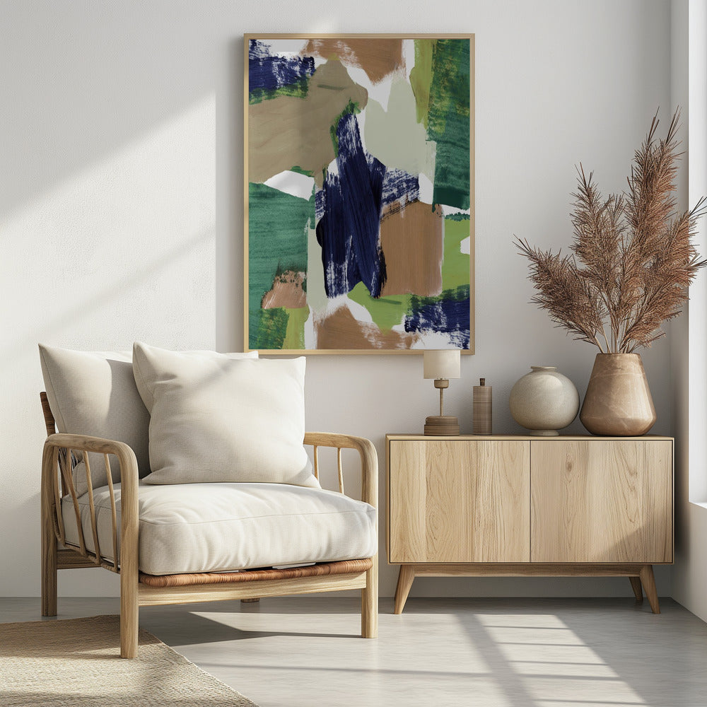 Abstract Blauw Groen Beige Nr. 1 | Poster