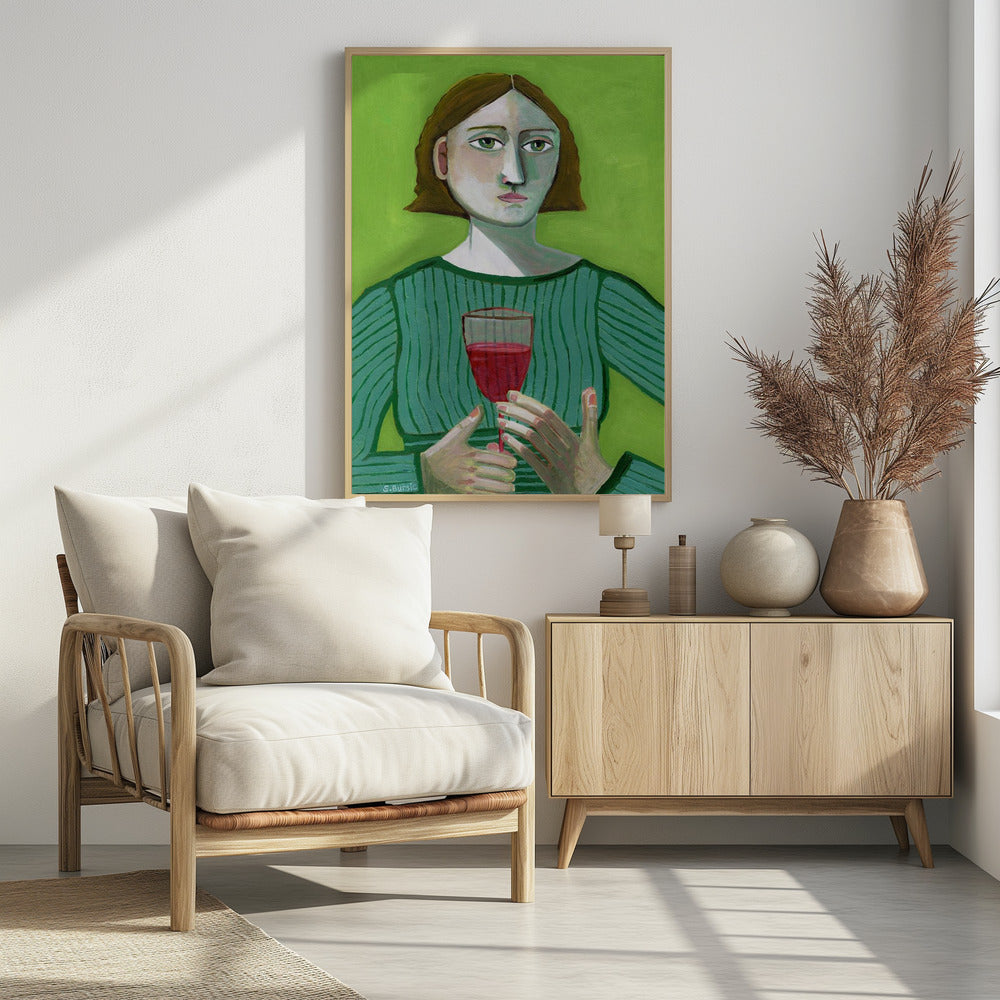Dame met rode wijn | Poster