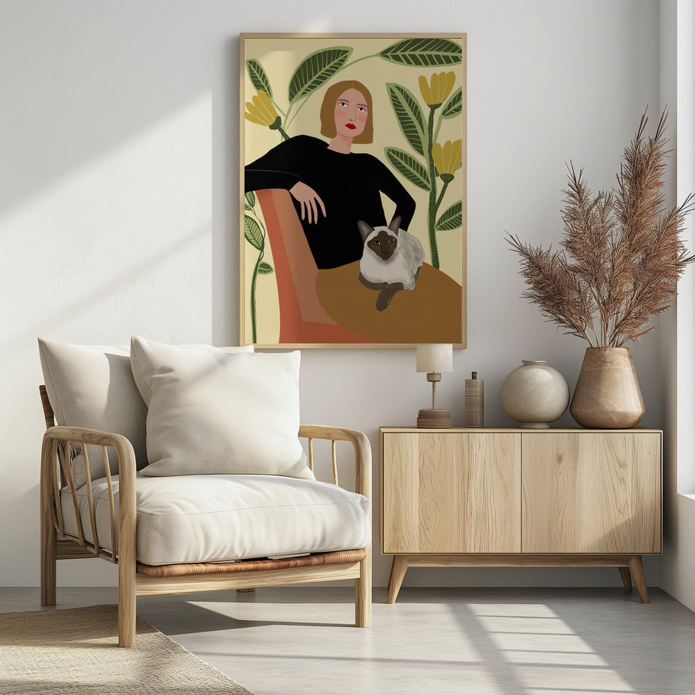 Dame met planten en kat | Poster