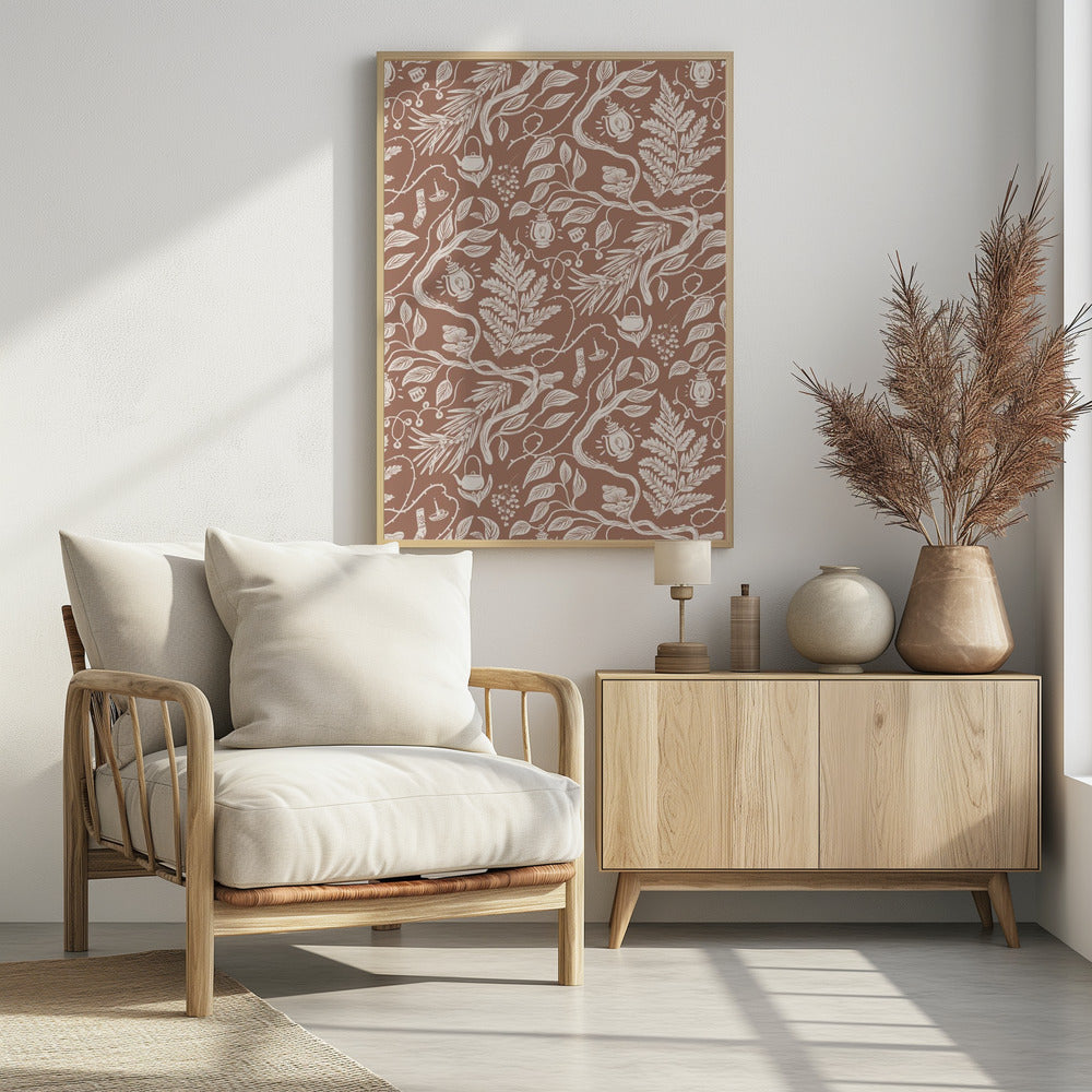 Cabincore Scene Pattern - Mocha Mousse | Poster