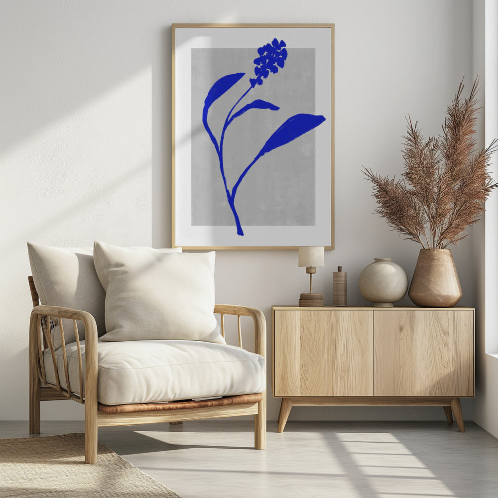 Silhouet van een azuurblauwe bloesem | Poster