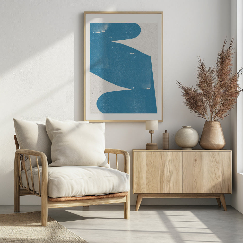 Blauwe abstracte curve | Poster