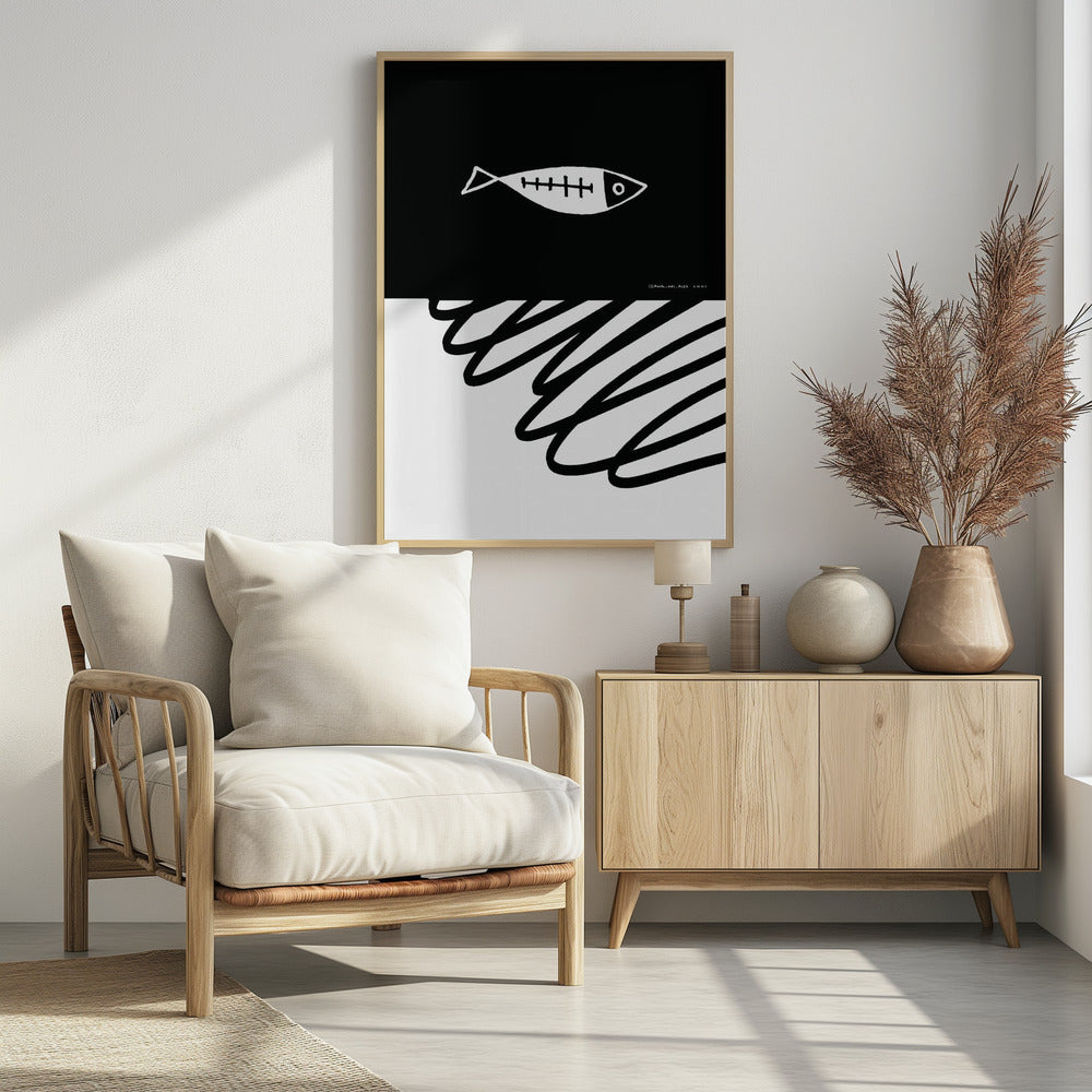Minimalist Fish In Nordic Sea, Abstract Ocean Art Art Print | Poster