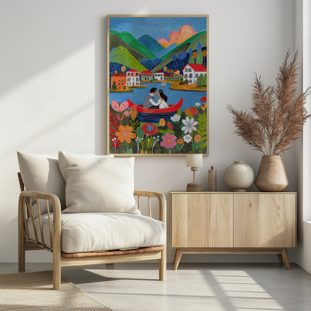 Pasgetrouwd stel in een boot | Poster
