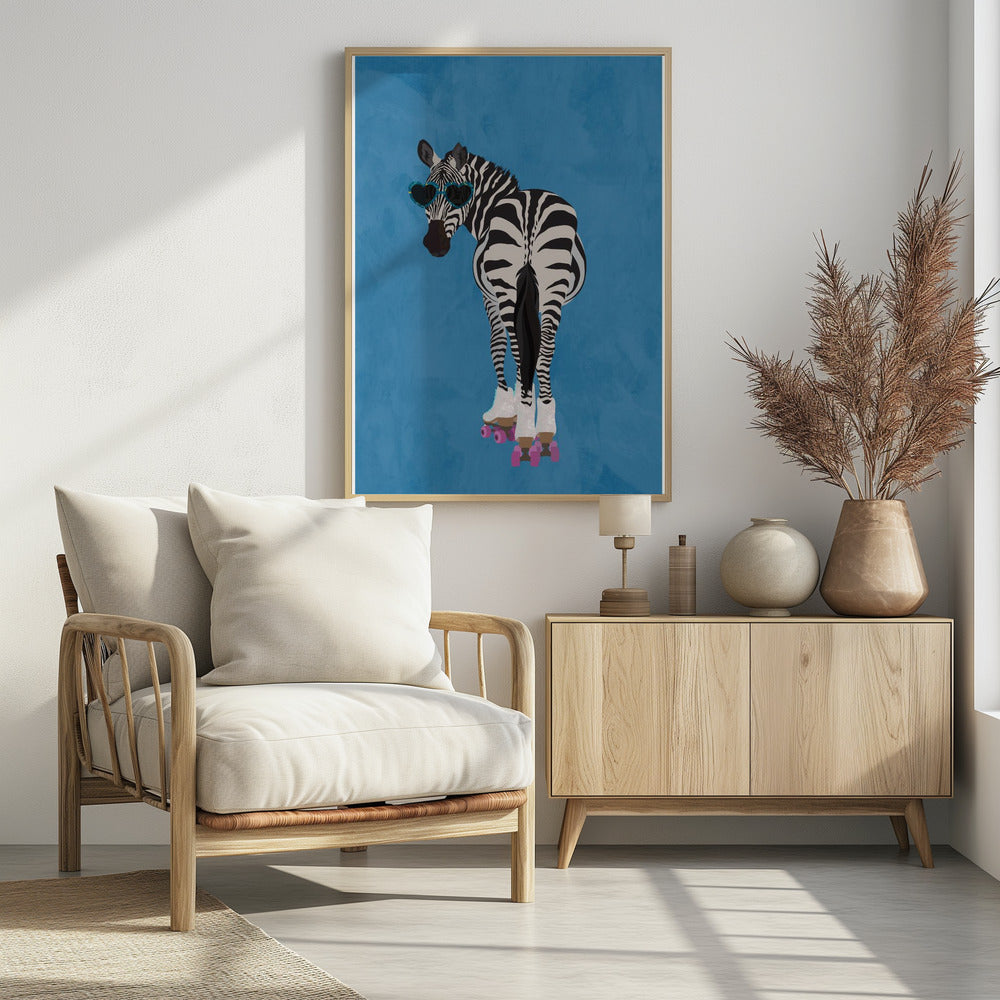 Rolschaatsen Zebra blauw | Poster