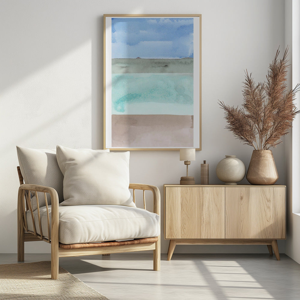Abstracte horizontale banden van blauw, groen en beige | Poster