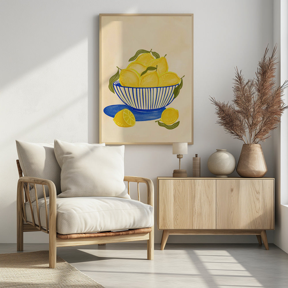 Kom met felgele citroenen | Poster