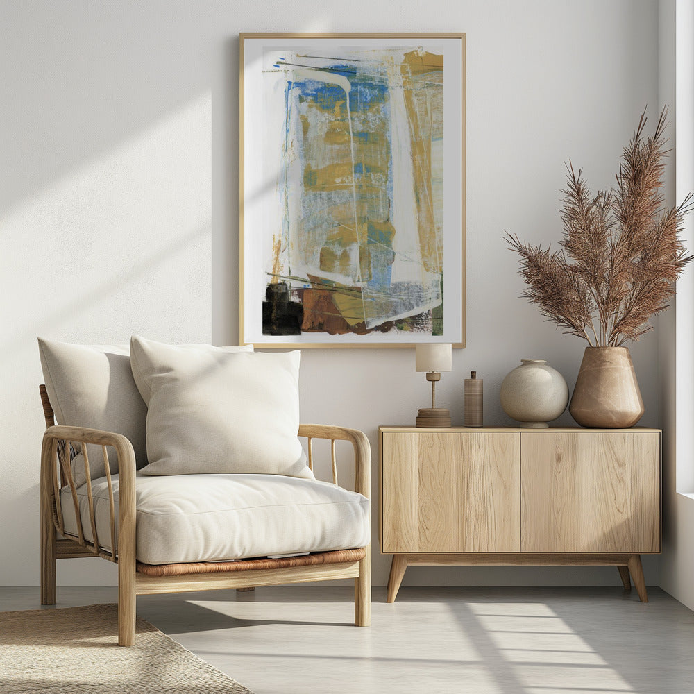 Aardse tinten en levendige blauwtinten | Poster