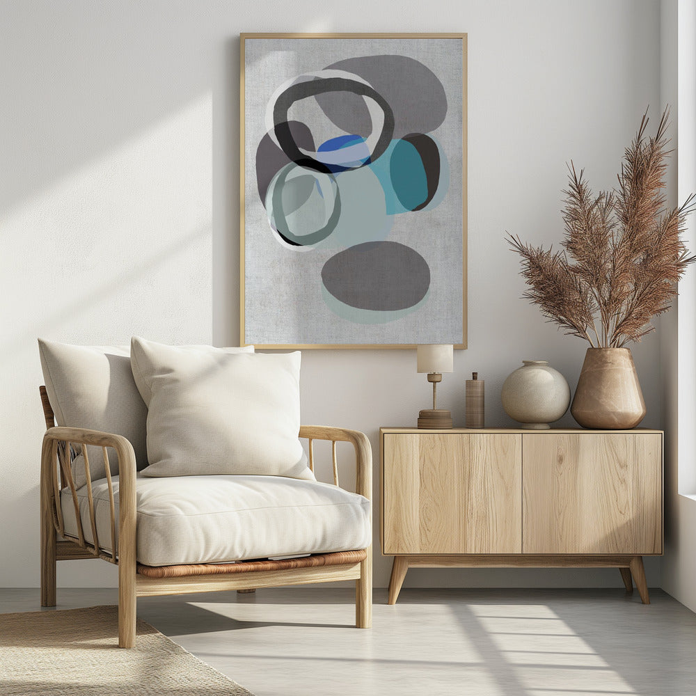 Abstracte vormen in blauw, grijs en zwarte ringen | Poster