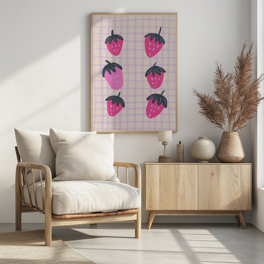 Abstracte aardbeien op een rasterpatroon | Poster