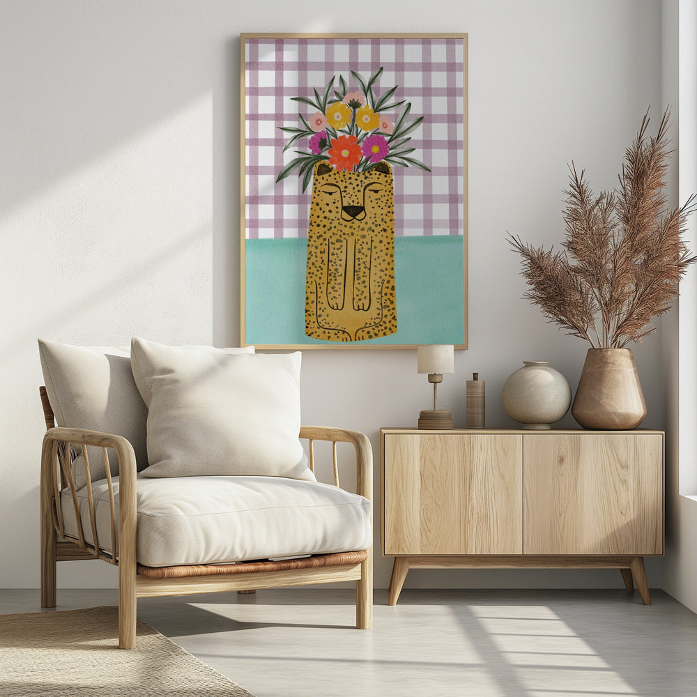 Luipaardvormige vaas met bloem | Poster