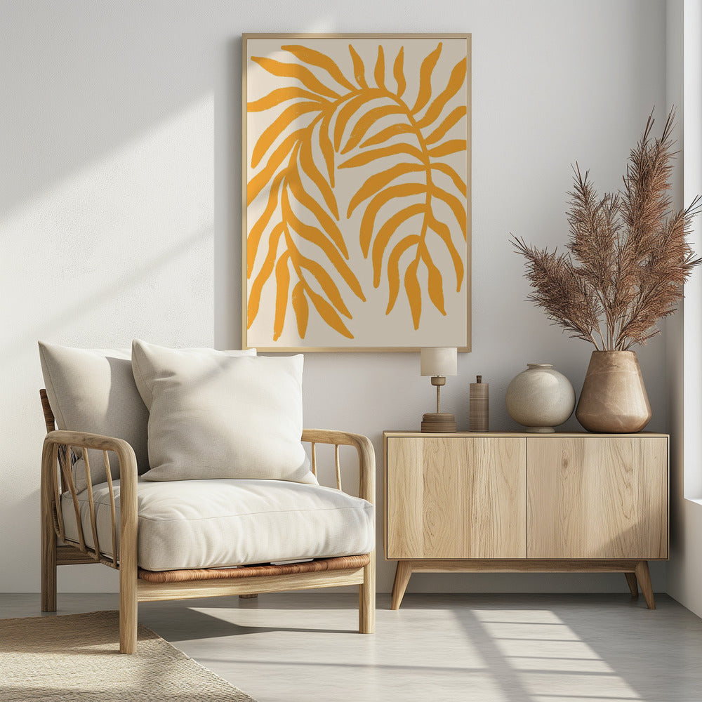 Gele silhouet met textuur van een tak | Poster