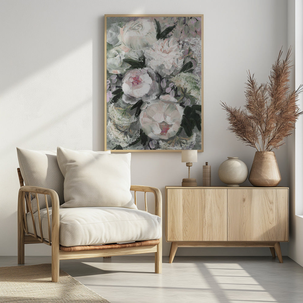 Bloemencompositie met witte en roze bloemen | Poster