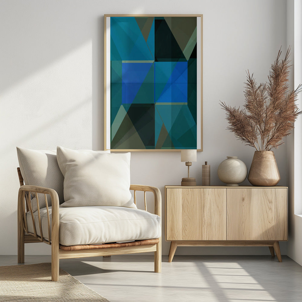 Overlappende blauwe en groene doorschijnende vormen | Poster