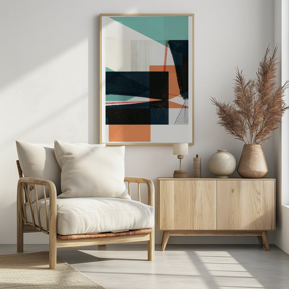 Geometrische vormen in gedempt blauwgroen | Poster