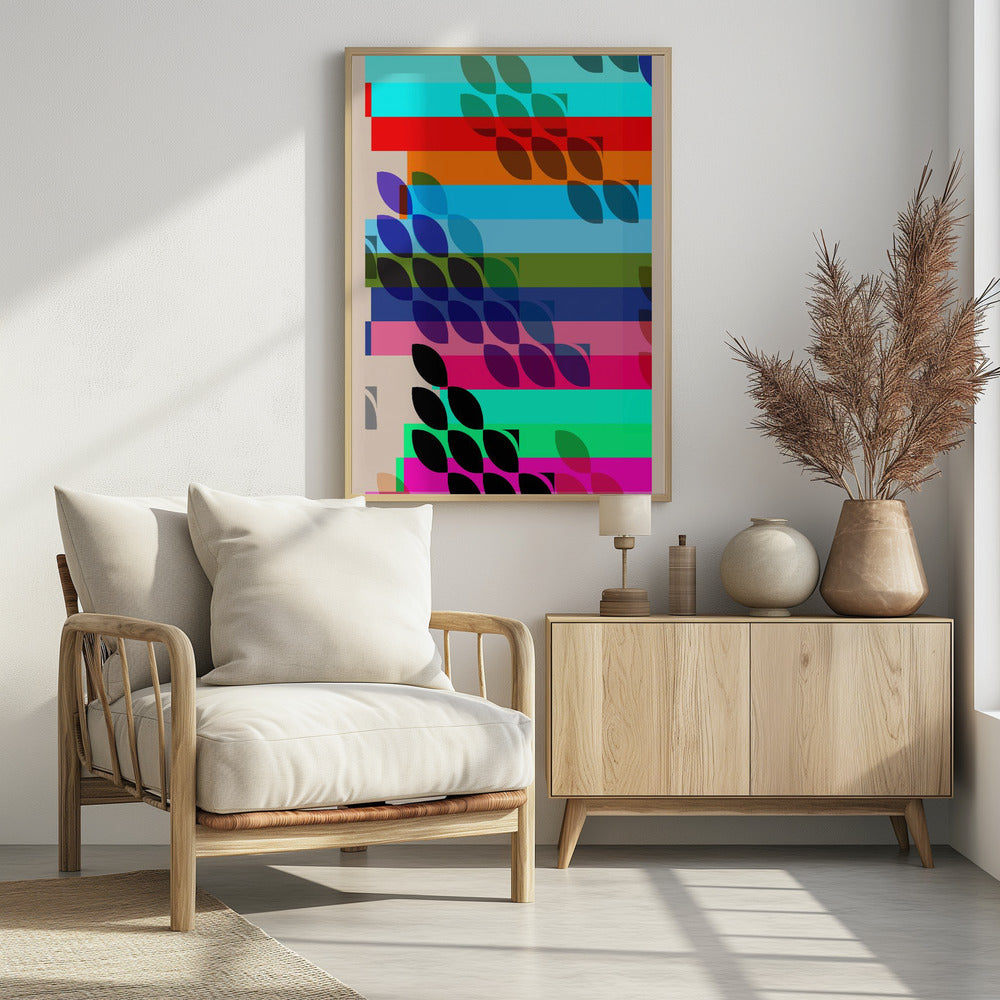 Levendige geometrische vormen en bladpatronen | Poster