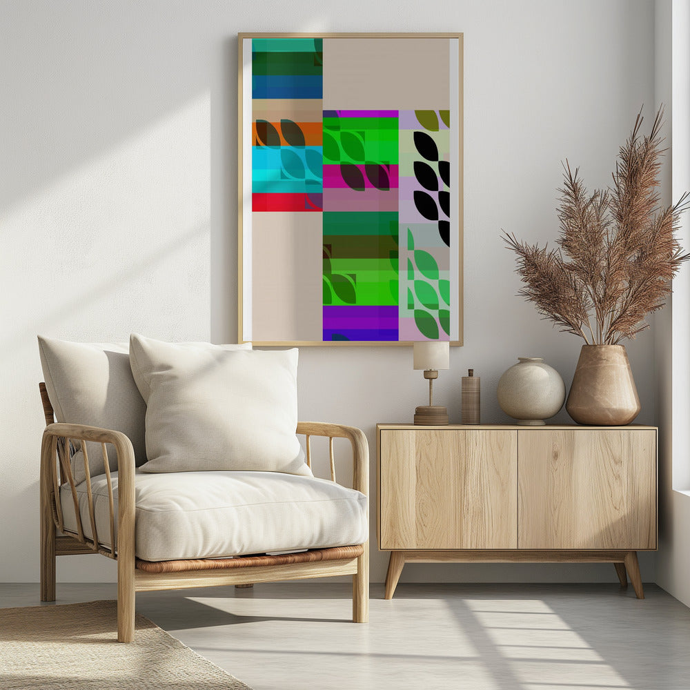 Levendige geometrische vormen en bladpatronen | Poster