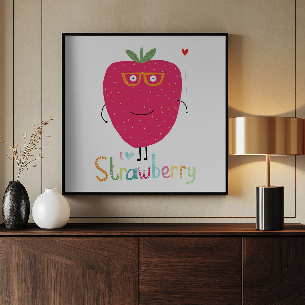 Ik hou van aardbeien! Schattige aardbei met een hart | Poster