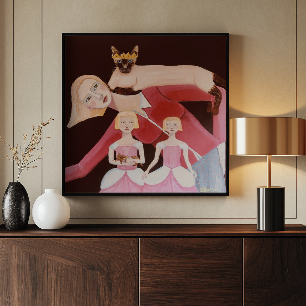 Kattenvrouw met Siamese kat met kroon | Poster