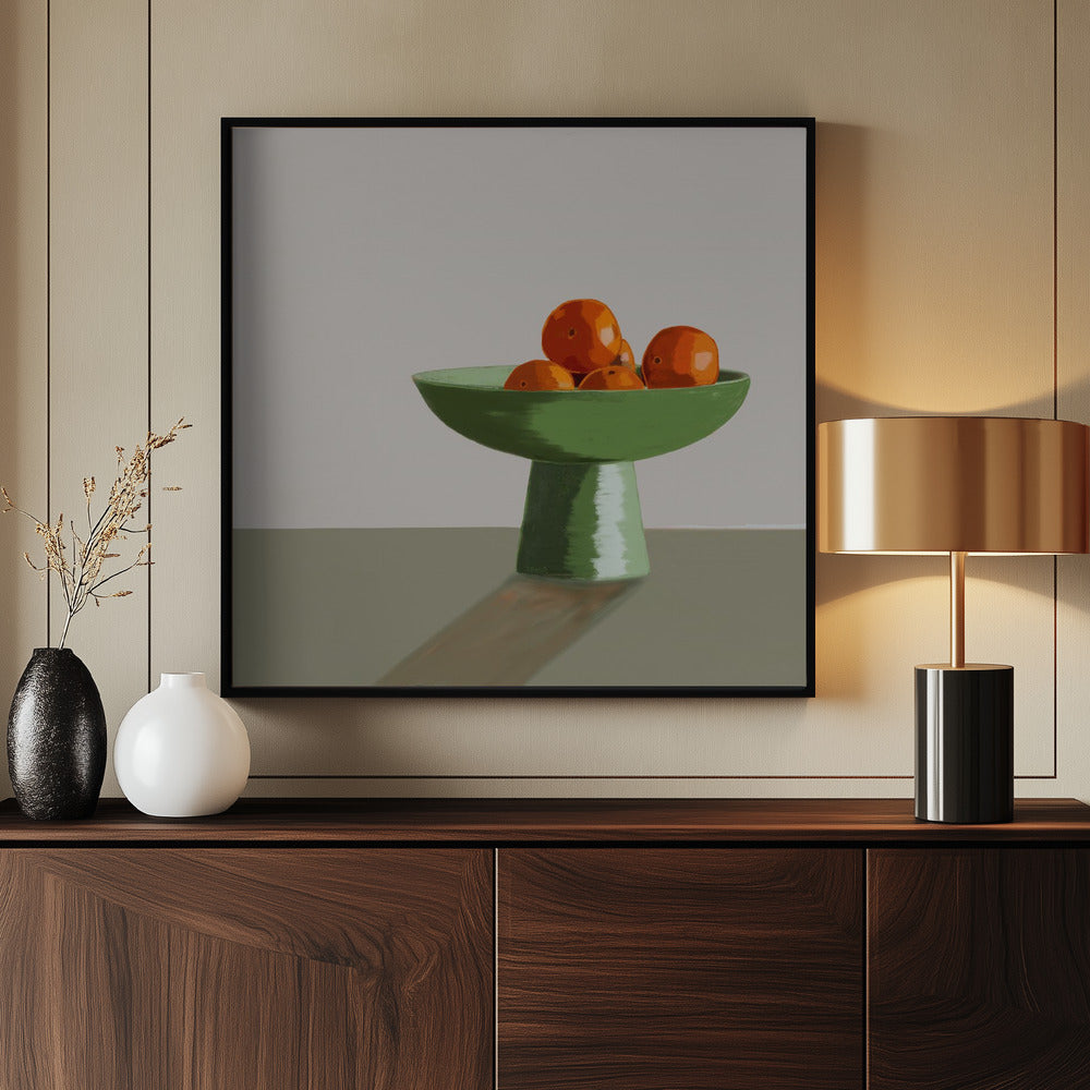 Mandarijnen in een groene kom. | Poster