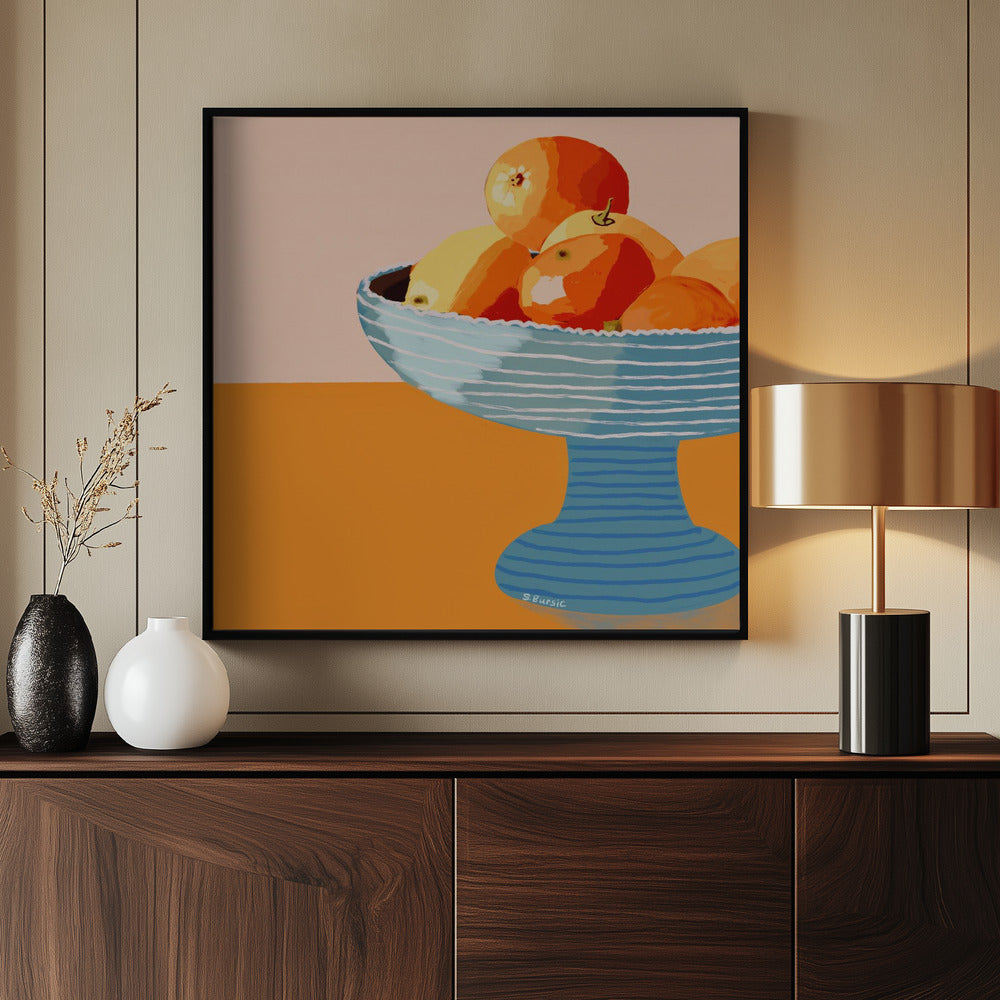 Blauwe fruitschaal fel | Poster