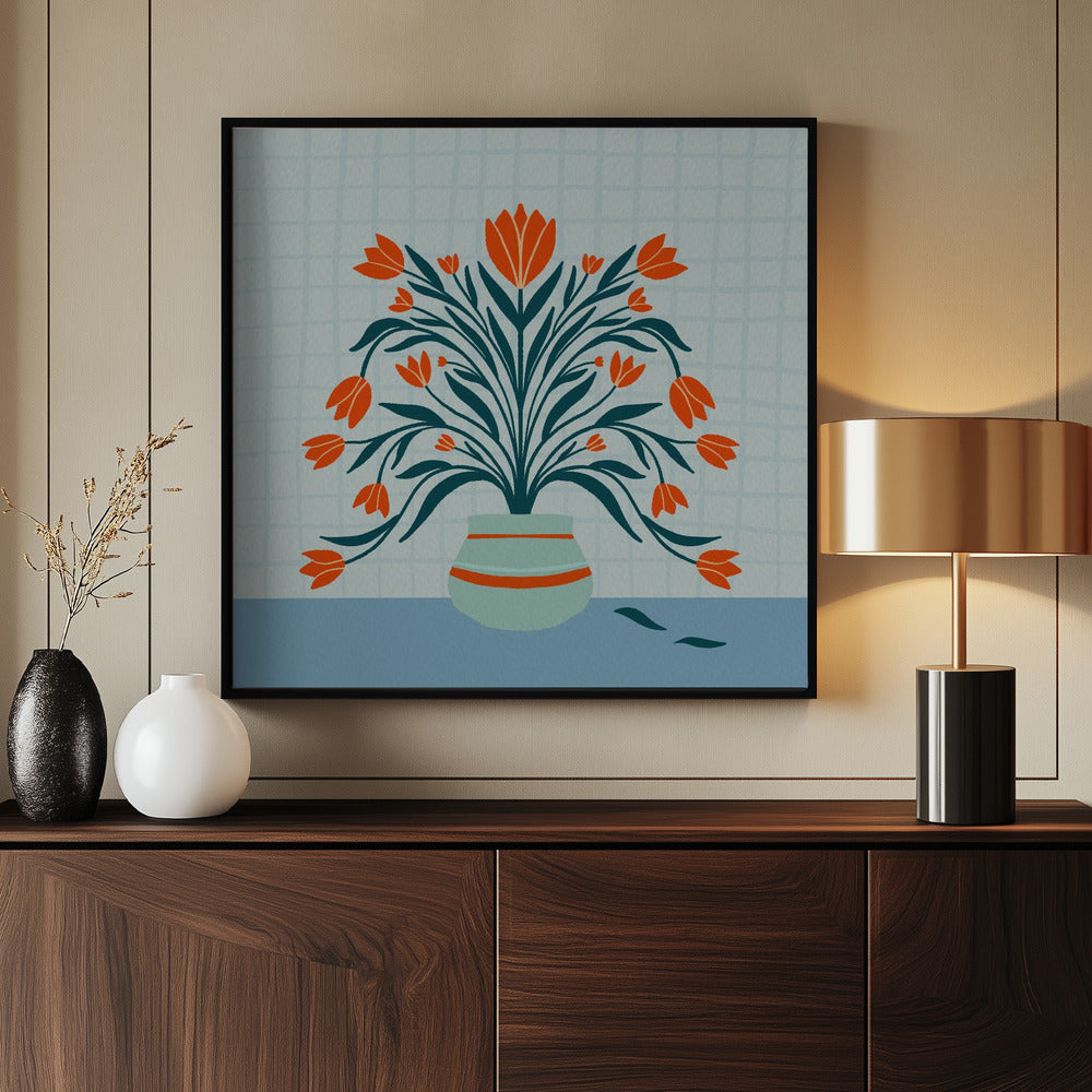Tulpen in een vaas - turquoise | Poster