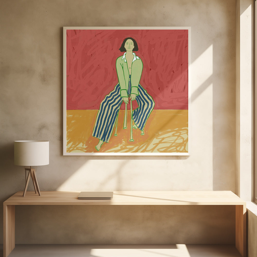 Vrouw op kruk | Poster