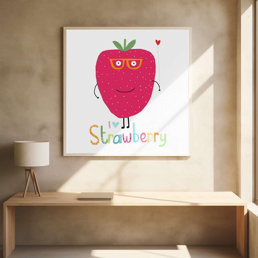 Ik hou van aardbeien! Schattige aardbei met een hart | Poster