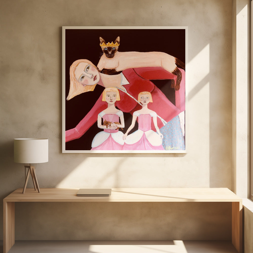Kattenvrouw met Siamese kat met kroon | Poster