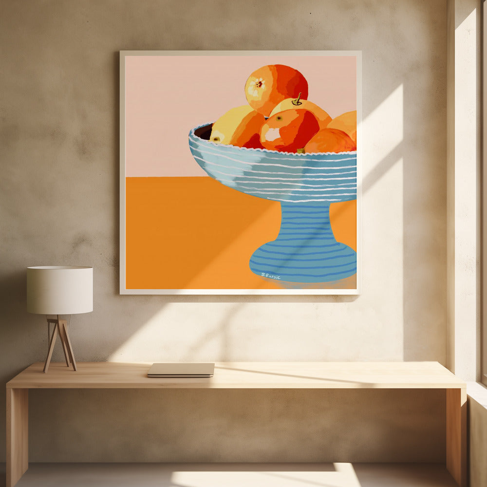 Blauwe fruitschaal fel | Poster