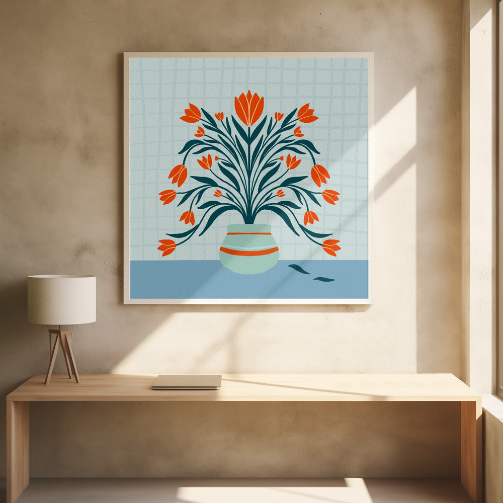 Tulpen in een vaas - turquoise | Poster